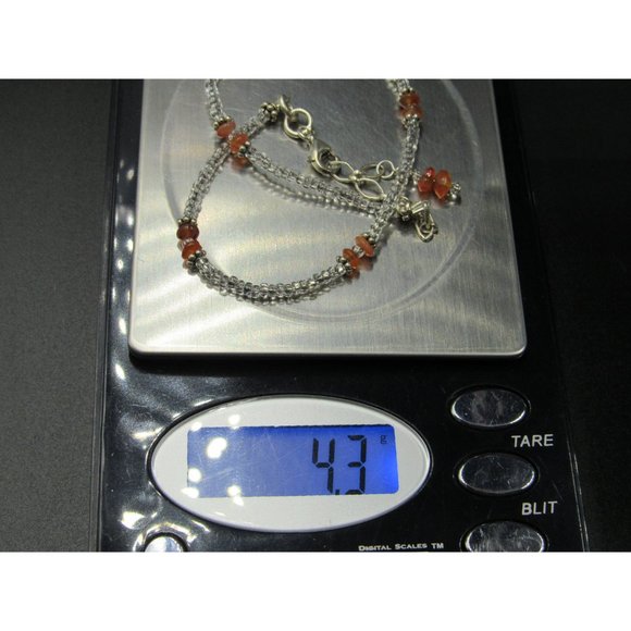 10" Sterling Silver Clear Beaded And Small Stone Ankle Bracelet Vintage Elegant - Picture 7 of 7